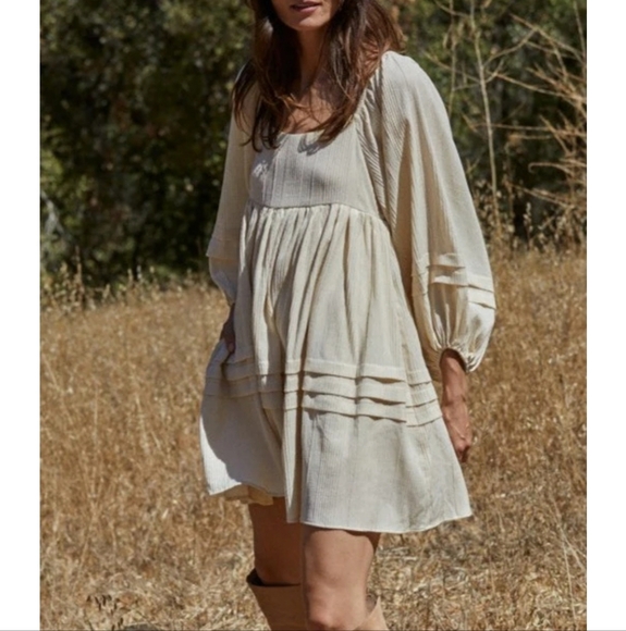 BY TOGETHER Boho Woven Babydoll mini dress in cream. Size Small - Picture 3 of 15